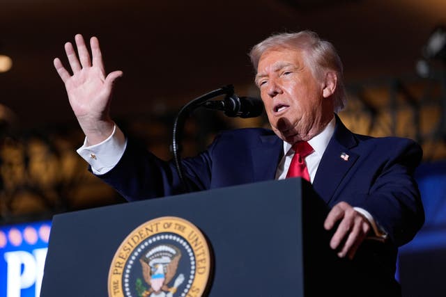 <p>President Donald Trump speaks to supporters at a rally in Mount Pocono, Pennsylvania, on Tuesday night</p>