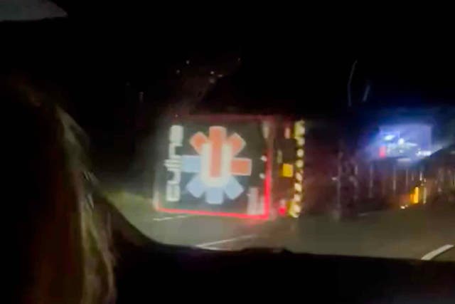 <p>A lorry overturned on the M74 during Storm Bram</p>