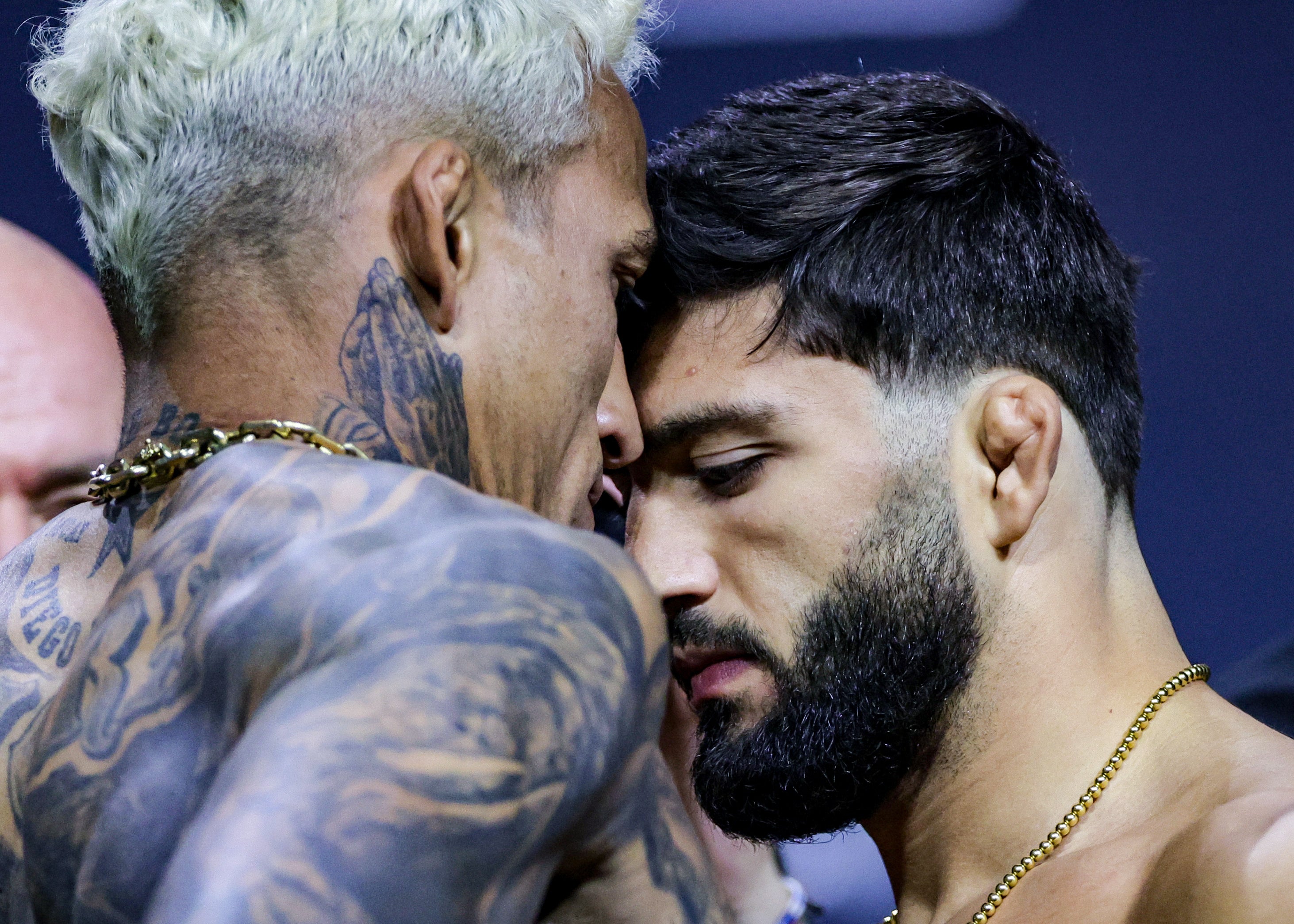 <p>Arman Tsarukyan (right) before his fight with Charles Oliveira</p>