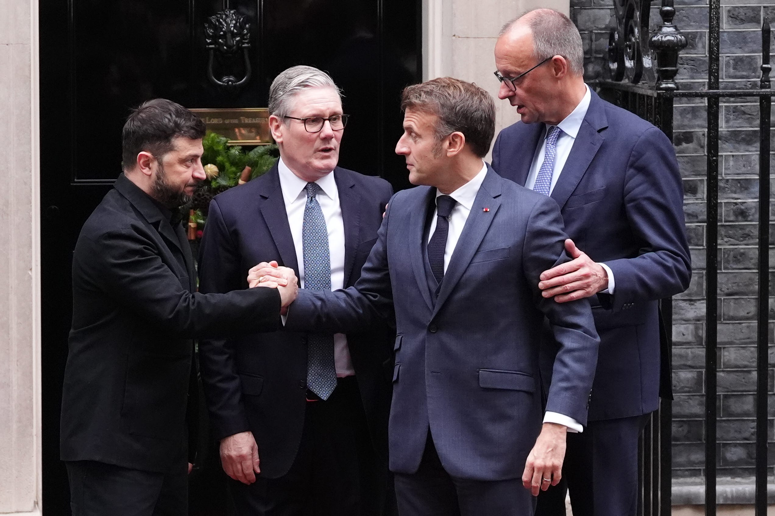 Left to right, Volodymyr Zelensky, Sir Keir Starmer, Emmanuel Macron and Friedrich Merz outside 10 Downing Street (Jonathan Brady/PA)