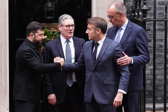 Left to right, Volodymyr Zelensky, Sir Keir Starmer, Emmanuel Macron and Friedrich Merz outside 10 Downing Street (Jonathan Brady/PA)