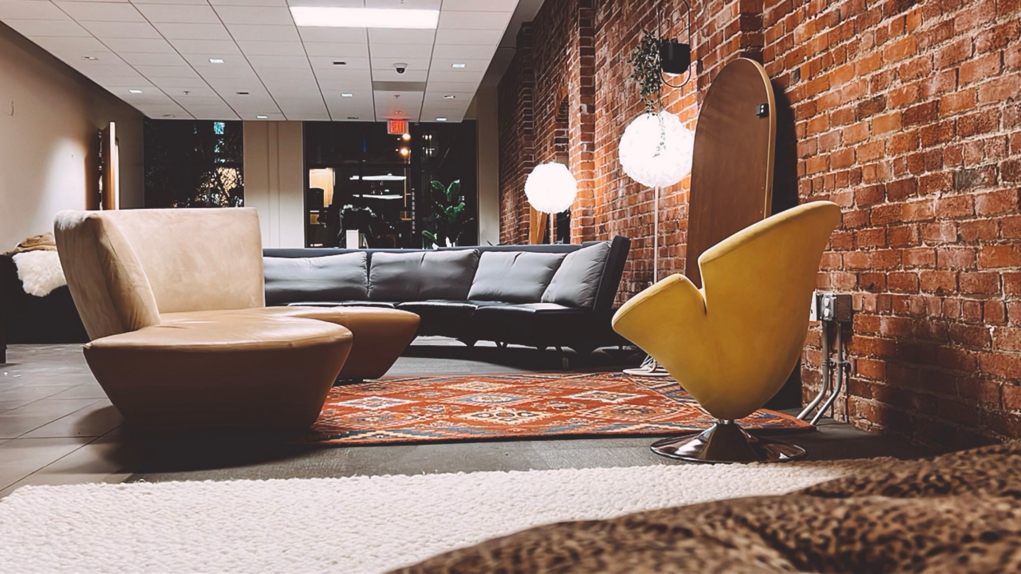 One of the communal living spaces in Brownstone's converted bank building in downtown S.F.