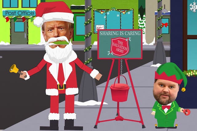 <p>Donald Trump and JD Vance disguised as Santa Claus and an elf collecting for the Salvation Army in the Christmas-themed season finale of 'South Park'</p>