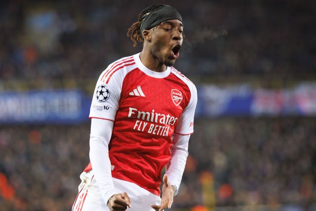 Arsenal forward Noni Madueke scored twice against Club Brugge (PA Wire via Belga)