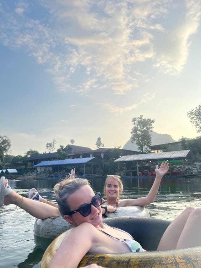 <p>Bethany Clarke and Simone White in Laos</p>