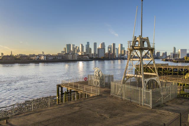 The submarine telephone cable hauler and gantry at Enderby’s Wharf, Greenwich, is among the sites protected (Historic England Archive/PA)
