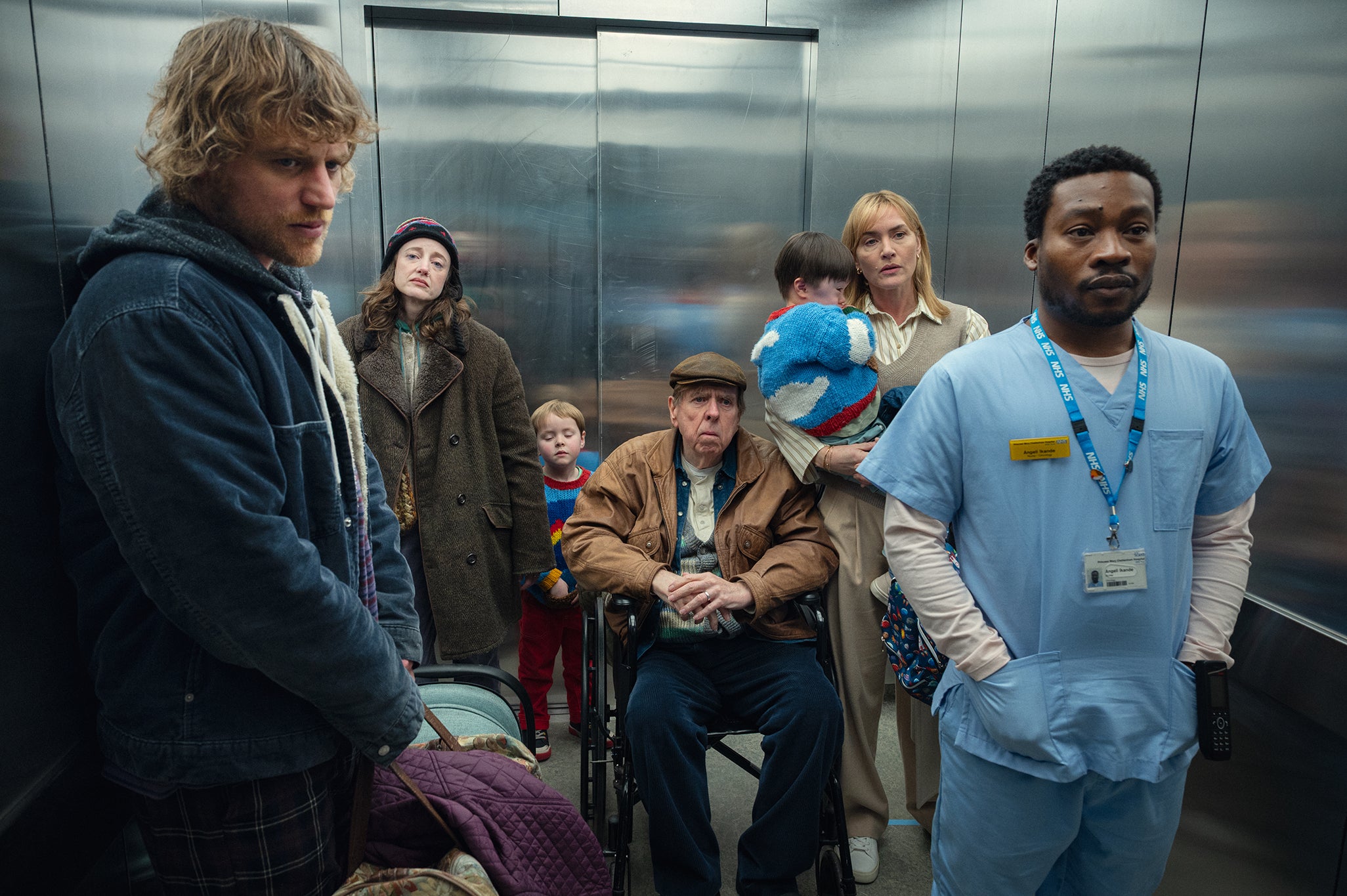 Johnny Flynn, Andrea Riseborough, Timothy Spall, Kate Winslet and Fisayo Akinad in ‘Goodbye June’