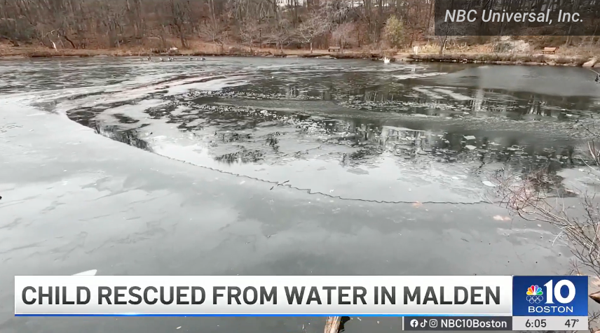 Firefighters in Massachusetts saved a 14-year-old girl after she fell through the ice into a frigid pond on Wednesday