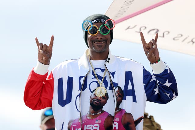 <p>Snoop Dogg attends to the Men's Park Final on day twelve of the Olympic Games Paris 2024 at Place de la Concorde on August 07, 2024 in Paris, France</p>