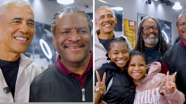 <p>Obama visits old barber shop</p>
