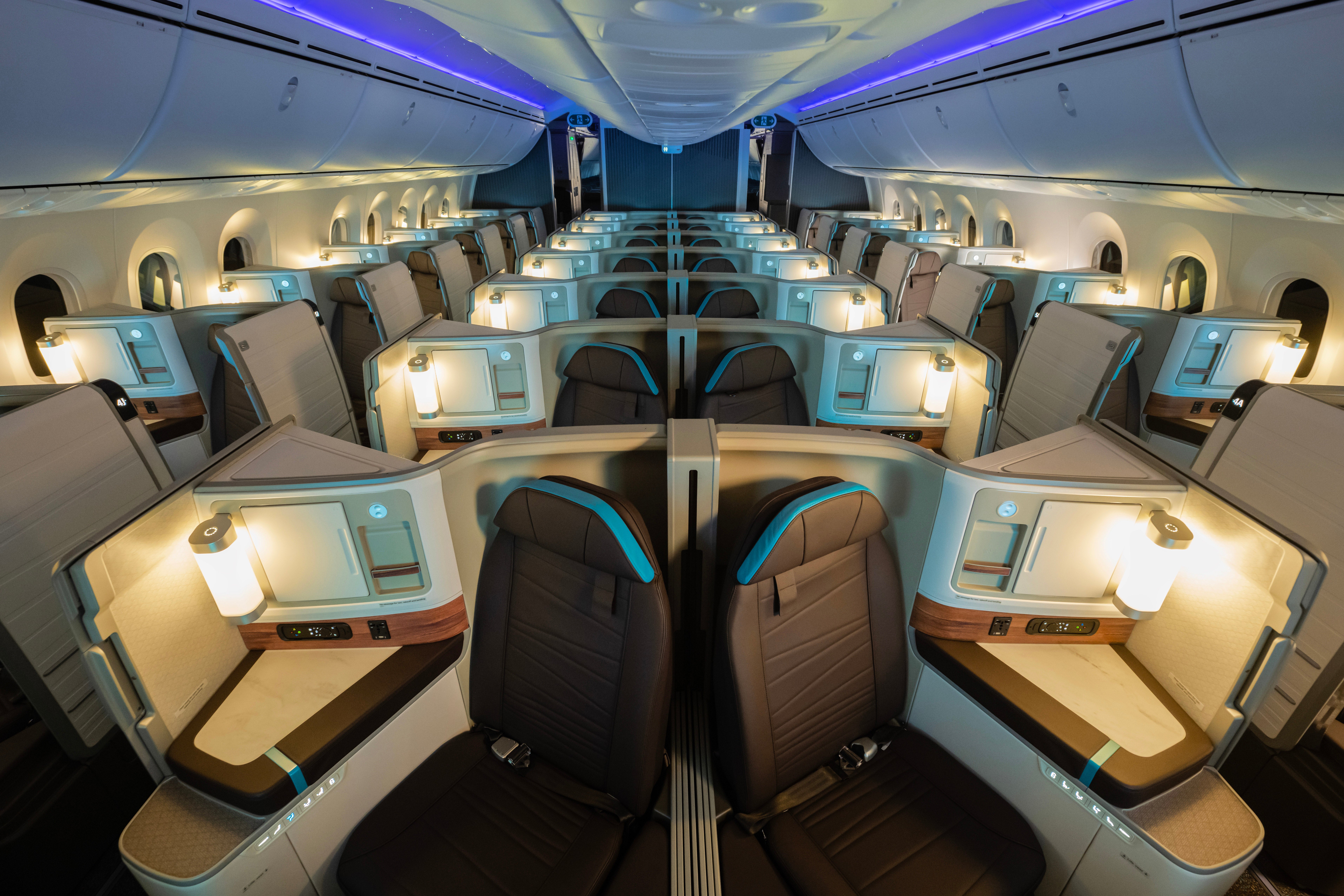 Alaska Airlines' new London and Rome services will be operated by widebody 787 Dreamliners. Pictured here is the business-class cabin
