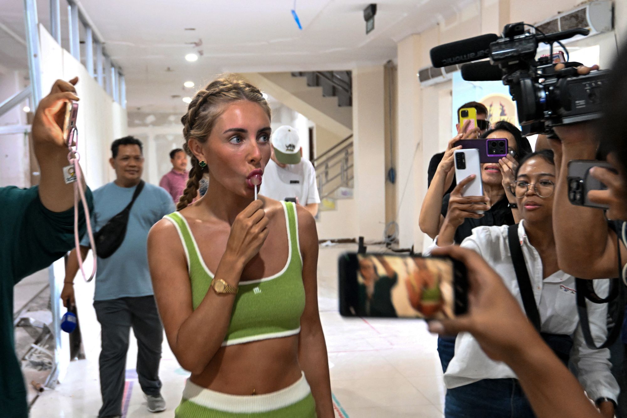 <p>Bonnie Blue at Ngurah Rai Immigration Office in Jimbaran on Indonesia's resort island of Bali </p>