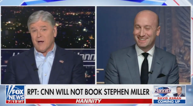 <p>Stephen Miller joked about his supposed ban during an interview with Sean Hannity on Wednesday night </p>