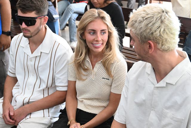 <p>British adult content creator Tia Billinger (C), known as "Bonnie Blue", attends her trial at court in Denpasar, on Indonesia resort island of Bali on December 12, 2025</p>