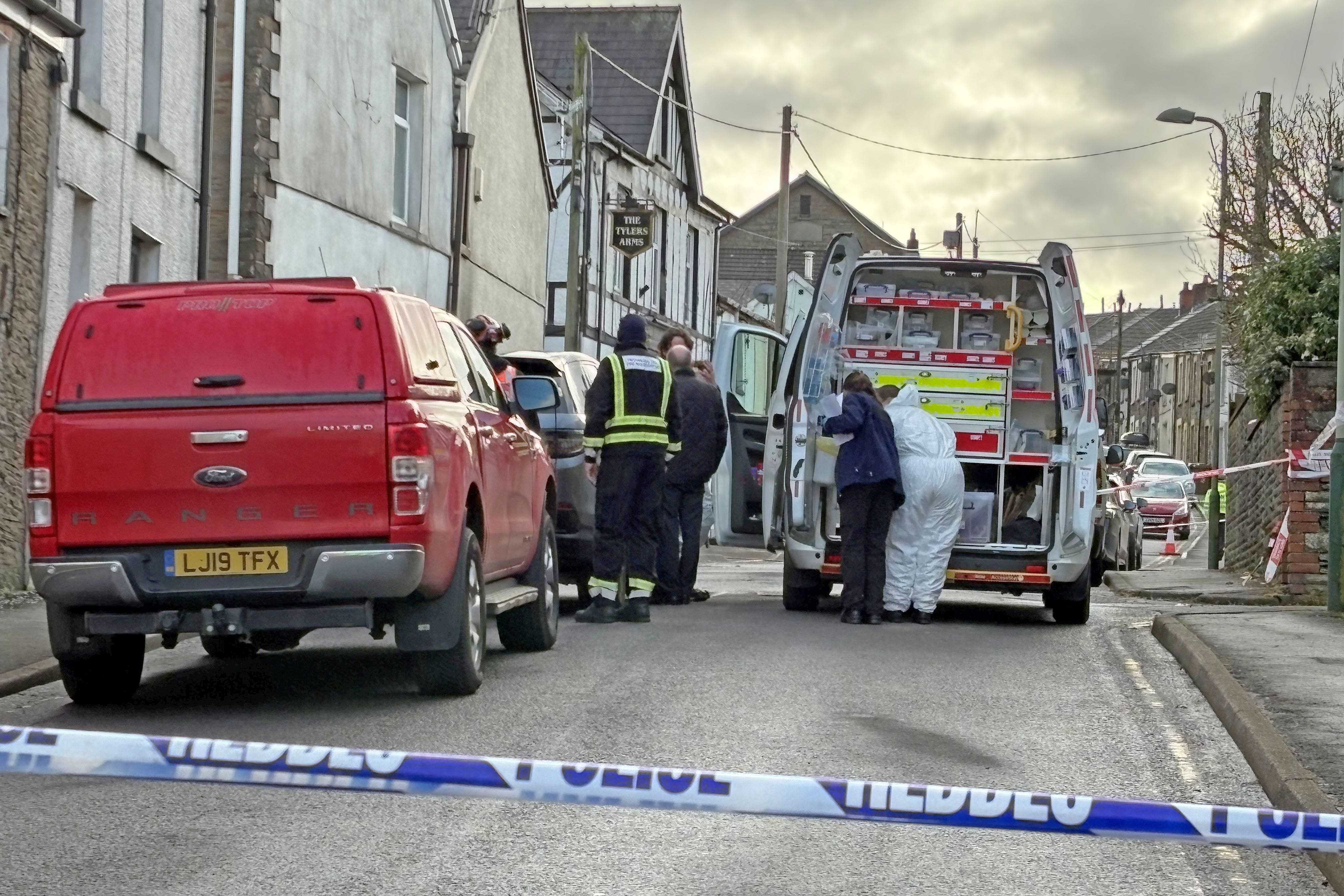 Emergency services at the scene in Heol Fawr, Nelson (Claire Hayhurst/PA)