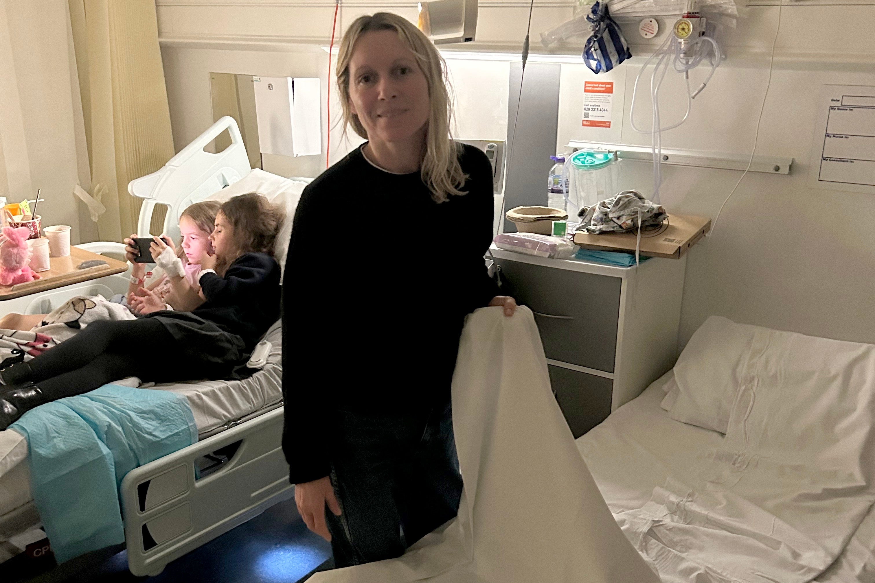 Making my camp bed next to Liberty’s bed in the Chelsea and Westminster Hospital