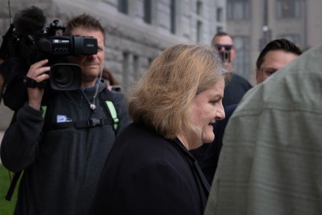 <p>Milwaukee County Circuit Judge Hannah Dugan leaves the Milwaukee Federal Courthouse on May 15, 2025 in Milwaukee, Wisconsin</p>