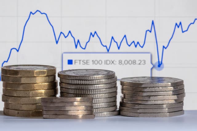 The FTSE 100 index closed up 102.28 points, 1.1%, at 9,751.31 (PA)