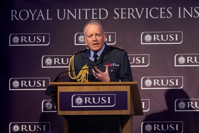 Chief of the Defence Staff Air Chief Marshal Sir Richard Knighton speaking at a Royal United Services Institute event in Whitehall (Yui Mok/PA)