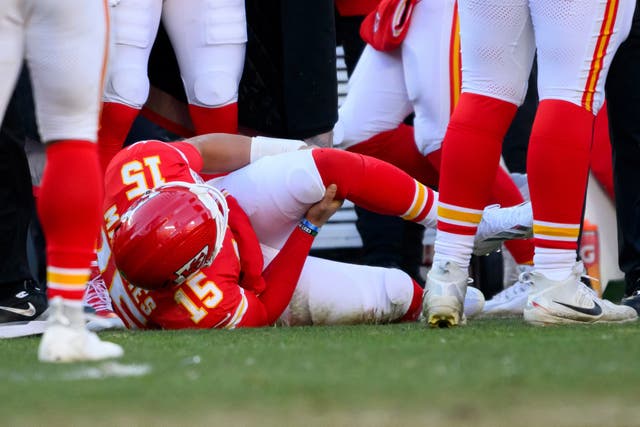 <p>Patrick Mahomes tore his left ACL on Sunday</p>