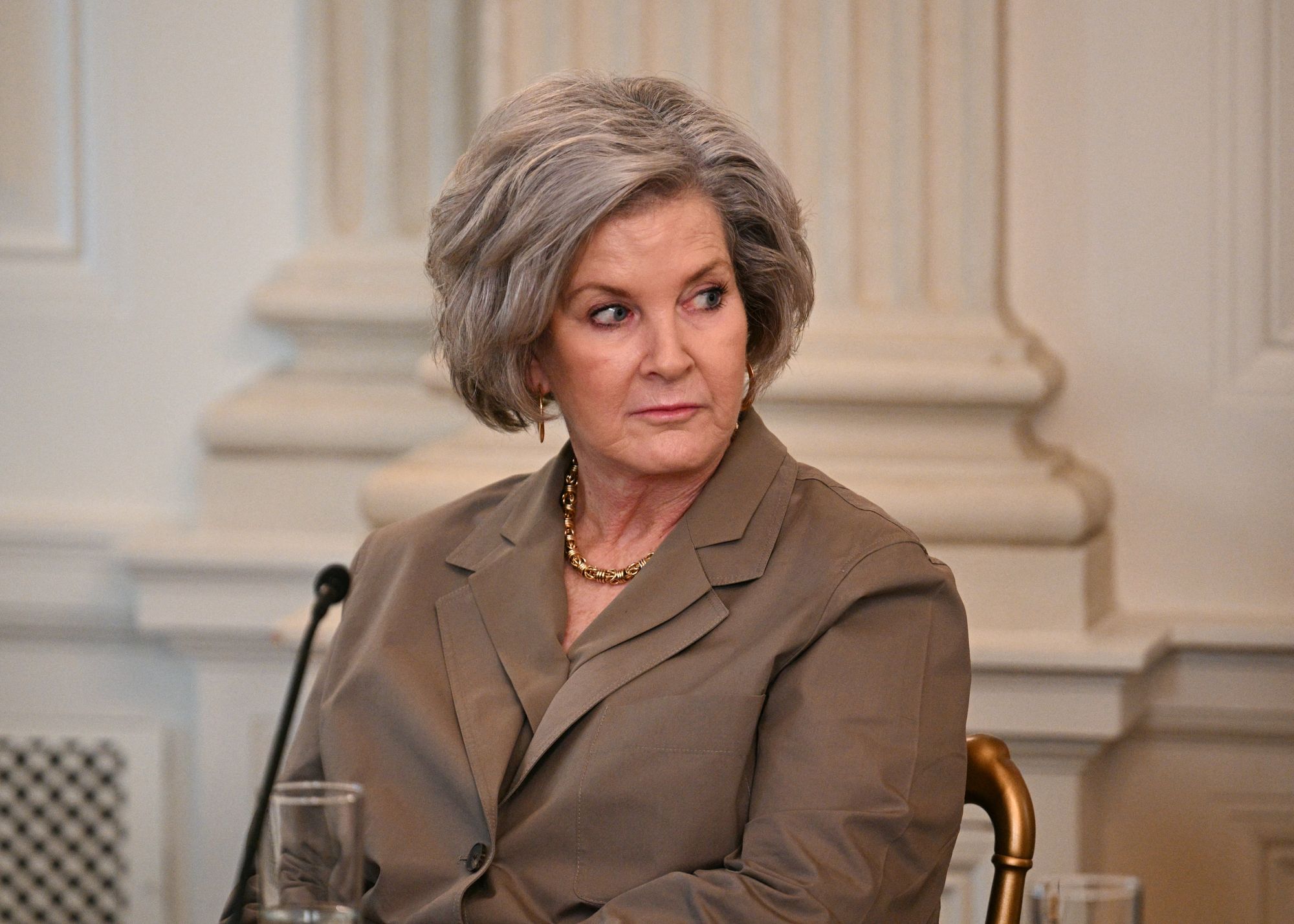 <p>White House Chief of Staff Susie Wiles attends a roundtable about Antifa in the State Dining Room of the White House in Washington, DC, on October 8, 2025</p>