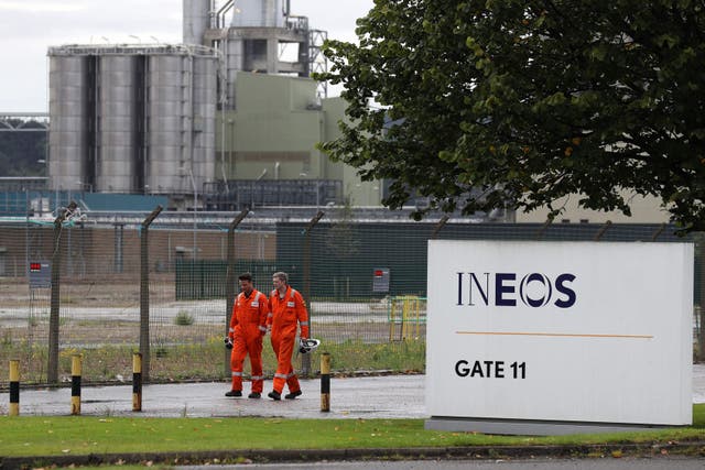 Workers at the Ineos Grangemouth petrochemicals complex (Andrew Milligan/PA)