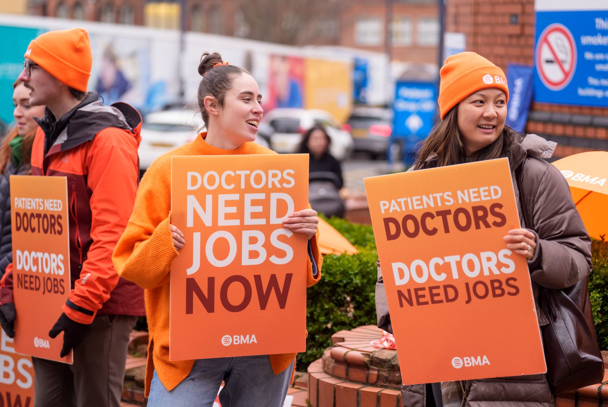 Resident doctors on the picket line outside Leeds General Infirmary
