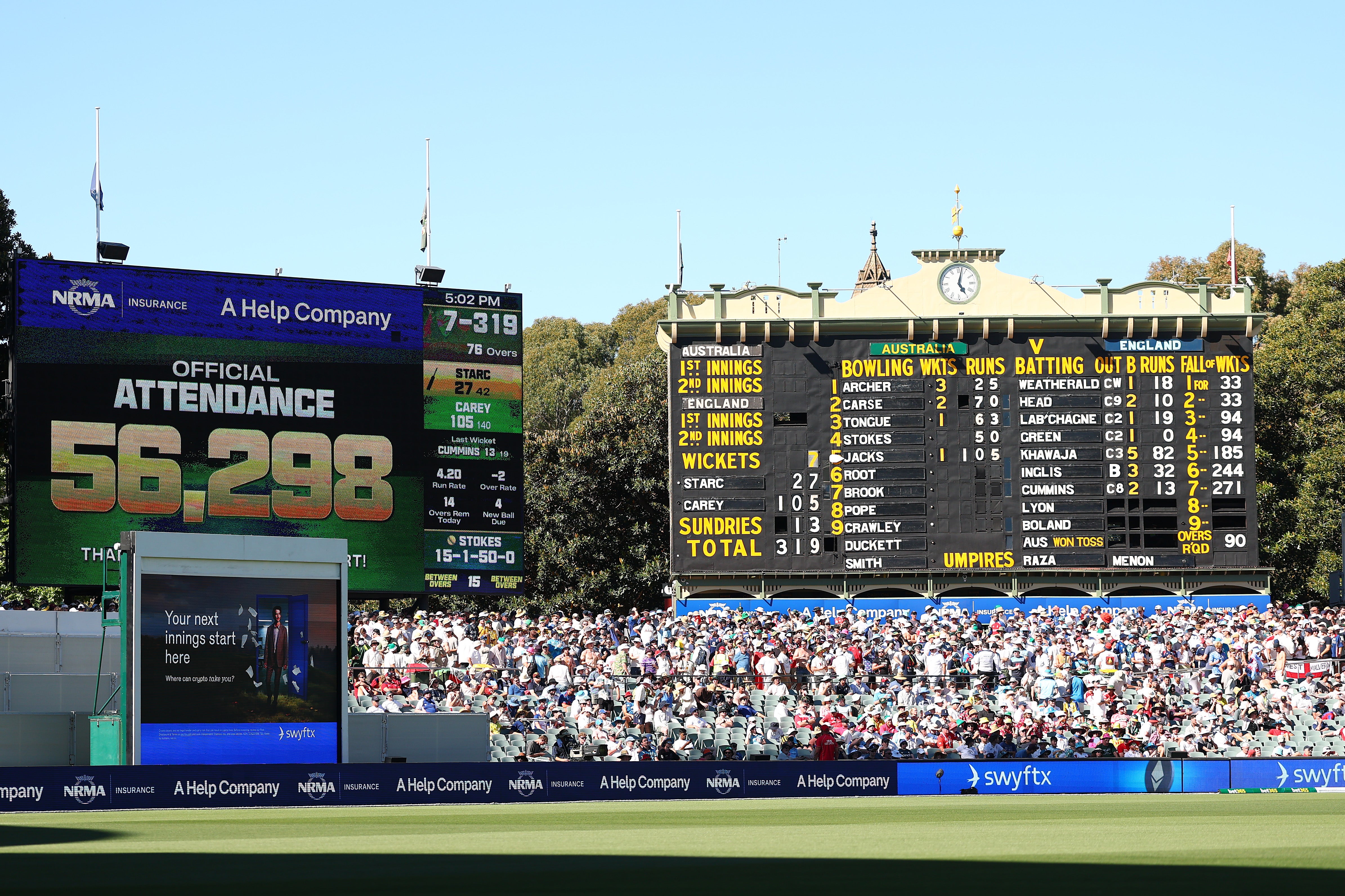 Cricket fans packed into the Adelaide Oval for the start of the third Test
