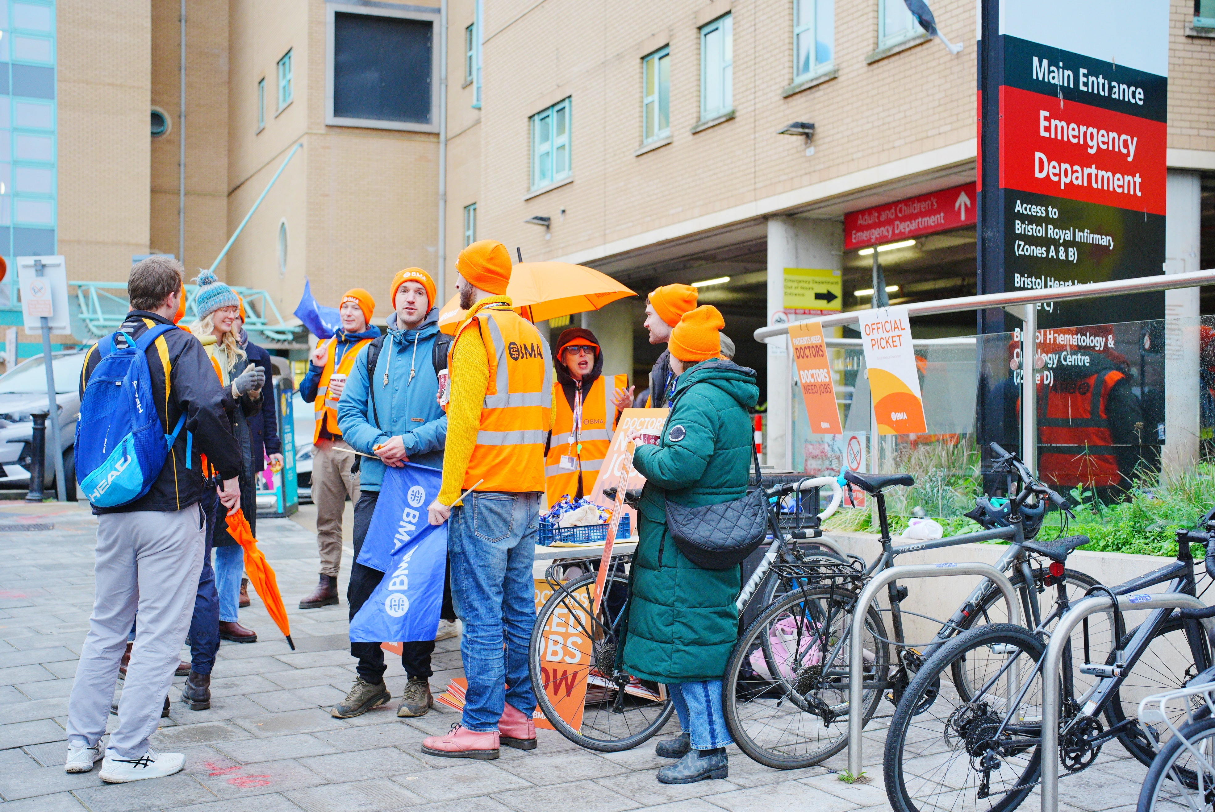 Resident doctors on the picket line outside Bristol Royal Infirmary