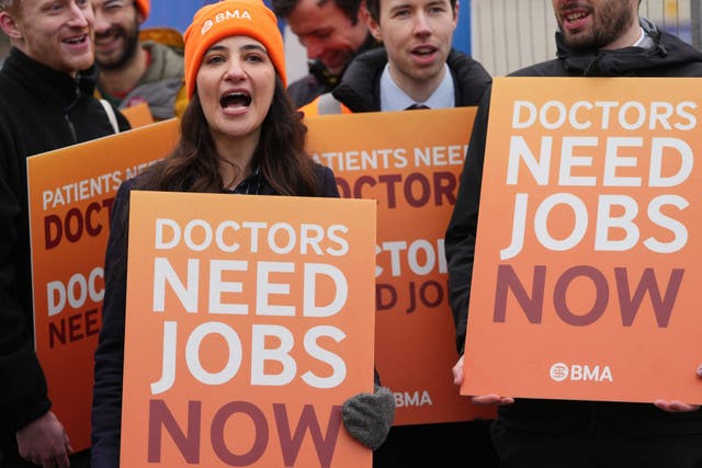<p>Campaigners during the latest doctors’ strike in December</p>