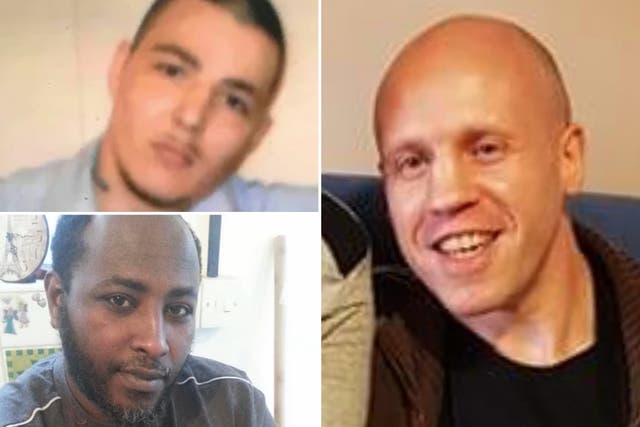 <p>Thomas White, Rob Russell and Abdullahi Suleman (clockwise) have been transferred to secure hospitals after serving IPP jail terms</p>