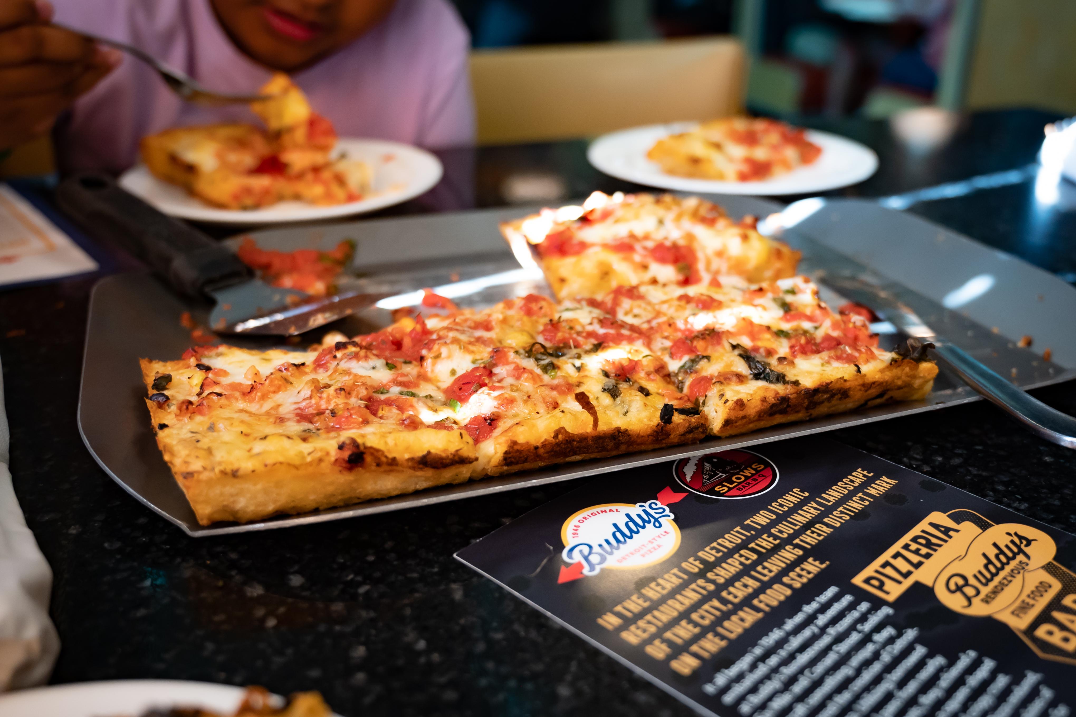 Detroit's famous rectangular pizza pie emerged in 1946 in what's now Buddy’s Pizza