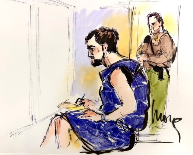<p>Nick Reiner, wearing a blue protective vest, makes his first court appearance on murder charges in the deaths of his parents, Rob and Michele Reiner</p>