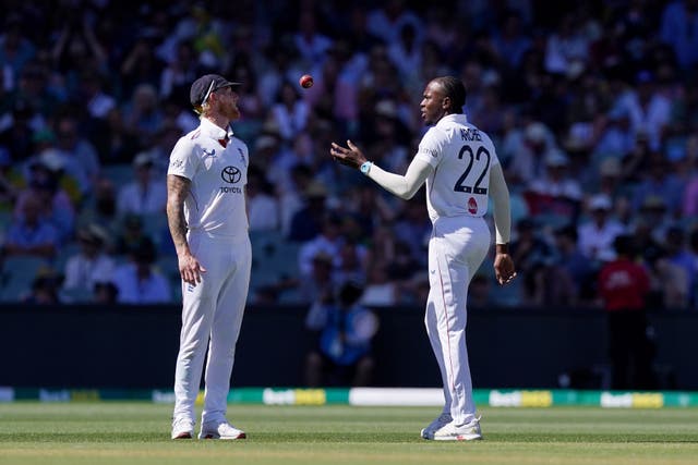 <p>Ben Stokes and Jofra Archer clashed in the early stages of day two in Adelaide</p>