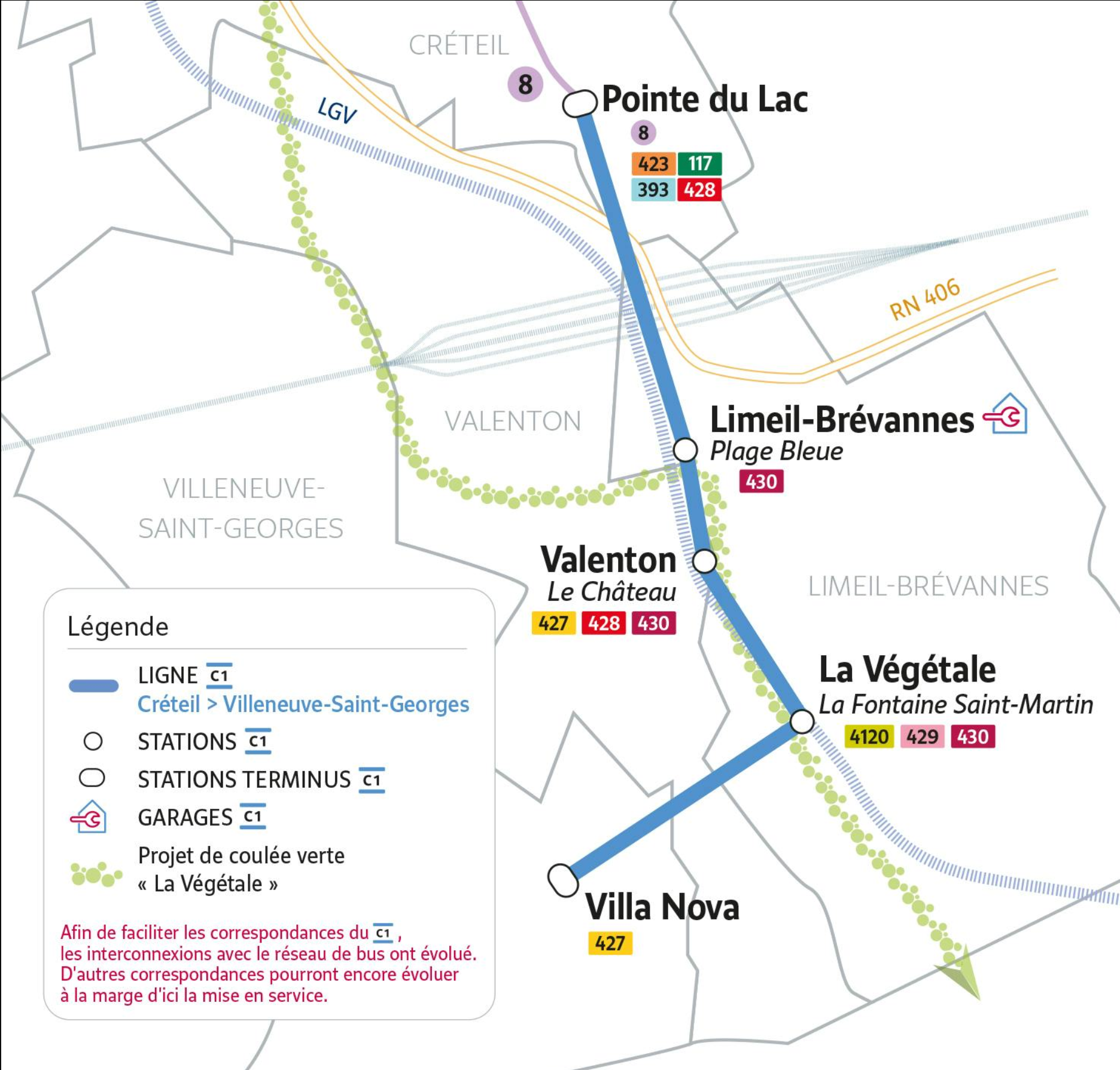 A map of Paris' new C1 cable car service