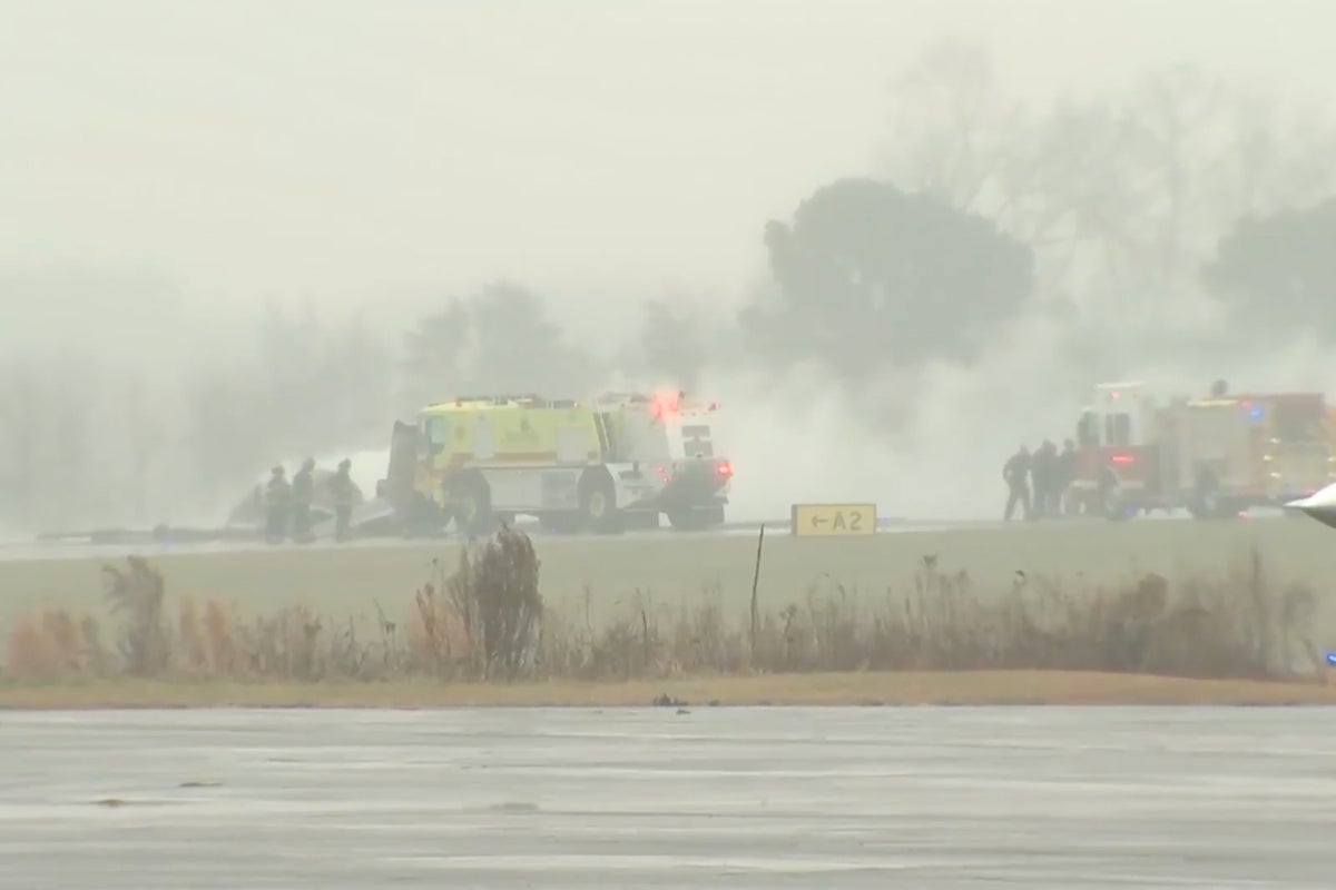 A business jet crashed while landing at an airport in North Carolina, erupting in a large fire | The Independent