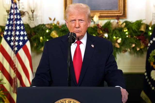 <p>President Donald Trump speaks during an address to the nation from the Diplomatic Reception Room at the White House, Wednesday, Dec. 17, 2025, in Washington</p>
