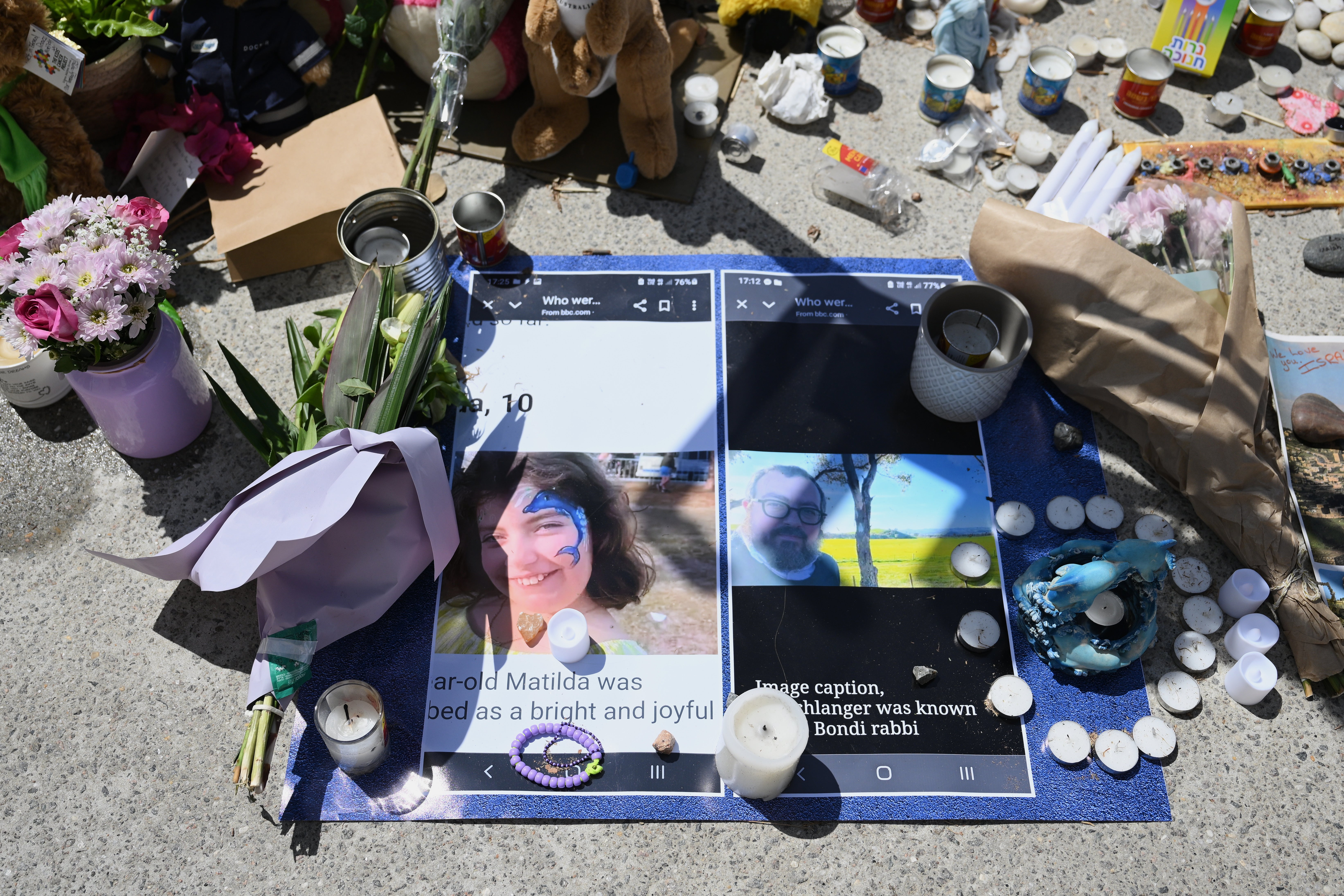 Uma homenagem à vítima do tiroteio em massa em Bondi Beach, Matilda, 10, cujo sobrenome foi omitido a pedido de sua família, no Bondi Pavilion em Sydney, quinta-feira, 18 de dezembro de 2025