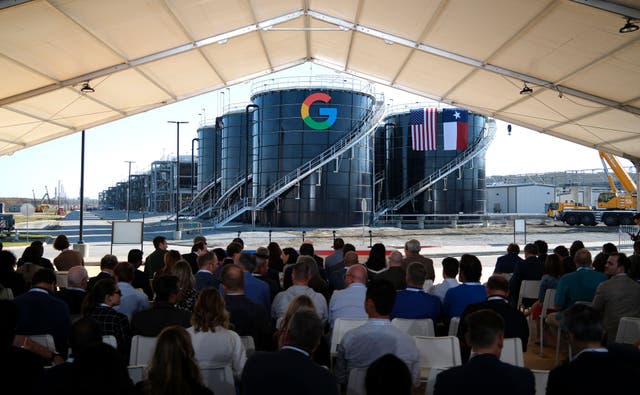<p>Attendees await the arrival of Texas Gov. Greg Abbott and Alphabet and Google CEO Sundar Pichai at the Google Midlothian Data Center on November 14, 2025 in Midlothian, Texas</p>
