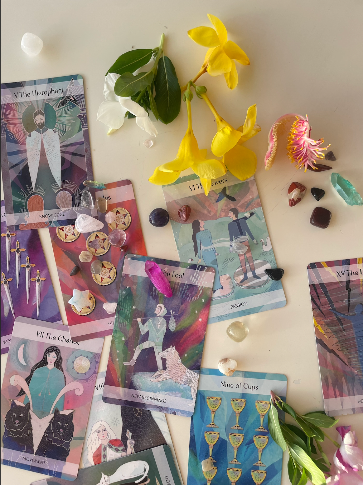 Claudia learnt how to read simple spreads of nine tarot cards on the retreat with Jayne Wallace