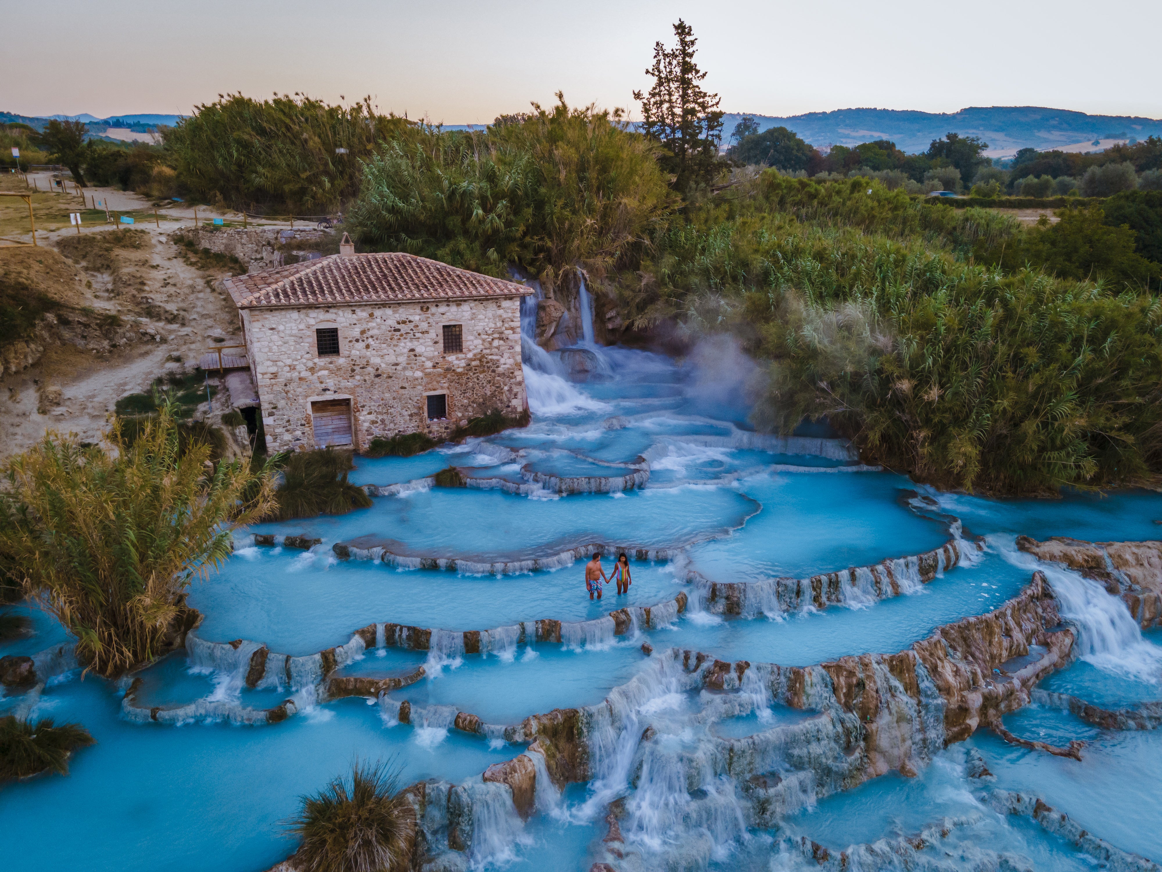 The Cascate del Mulino, where hot sulphur-rich spring water creates a series of milky-blue thermal pools