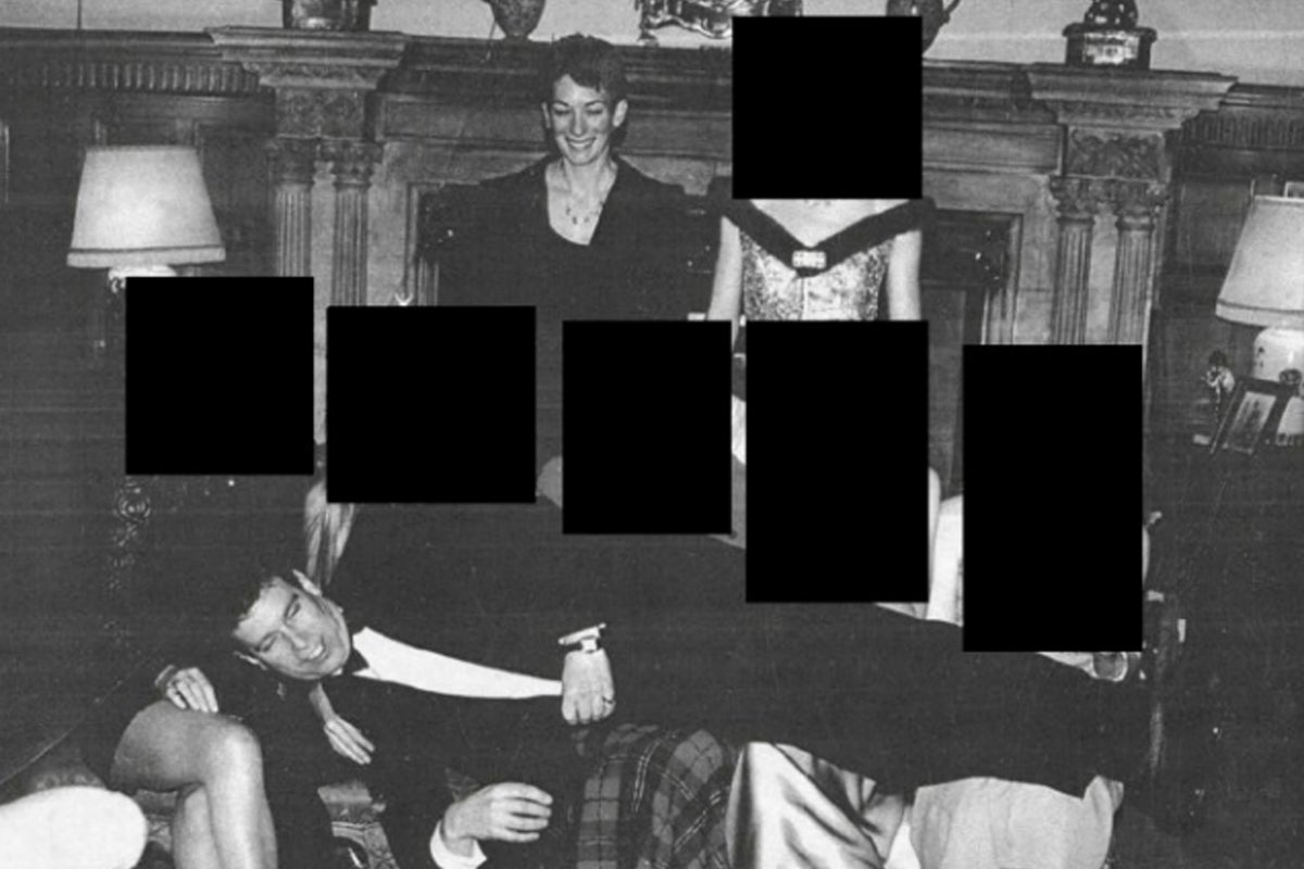 Andrew Mountbatten-Windsor pictured lying across five people in new Epstein files image
