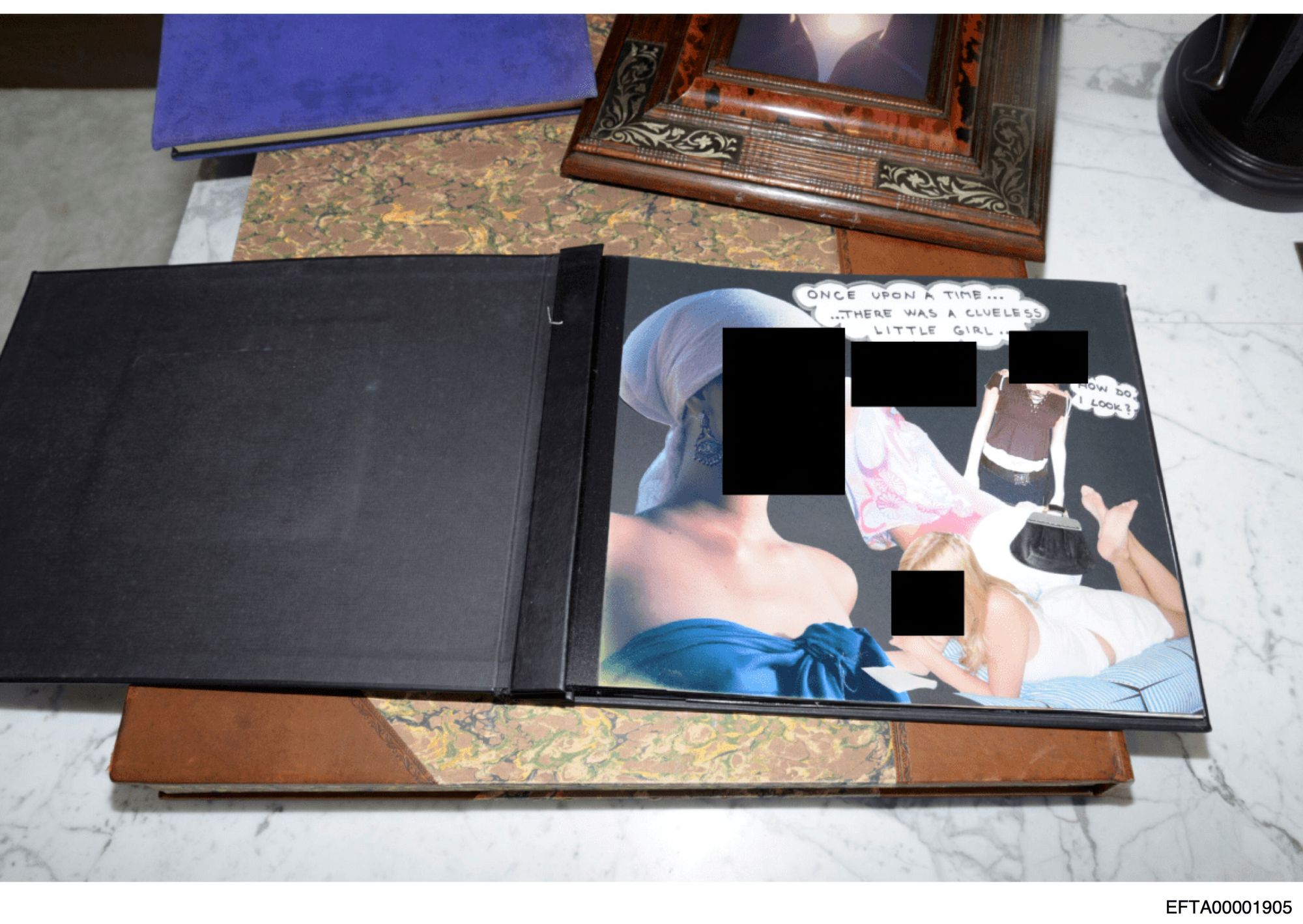 The card appears in a scrapbook discovered in 2019 at Epstein’s home in Little St. James
