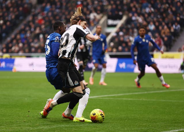 <p>Chalobah barged into Gordon but no penalty was awarded </p>