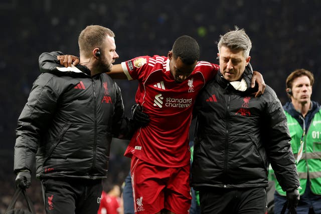 <p>Alexander Isak hobbles off against Spurs after scoring Liverpool’s opener</p>