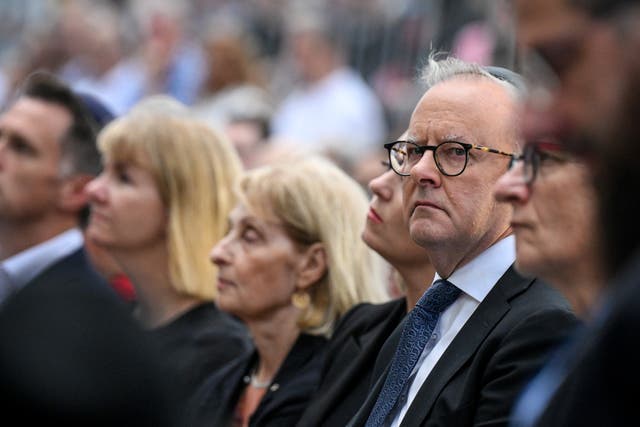 <p>Australia's Prime Minister Anthony Albanese attends a memorial for the victims of the mass shooting</p>