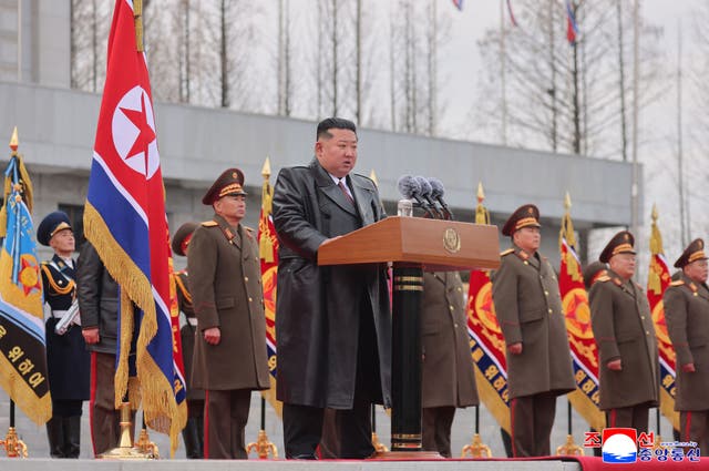 <p>North Korean leader Kim Jong Un delivering a speech</p>
