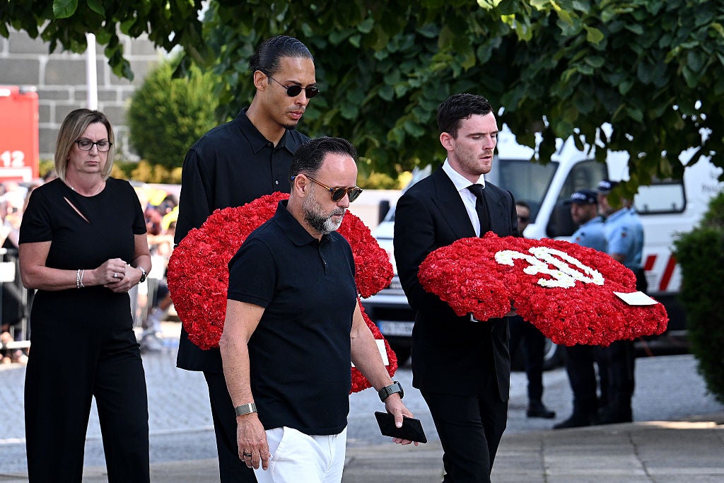 Liverpool captain Virgil van Dijk and Andy Robertson attend the funeral of Diogo Jota and his brother Andre Silva in Portugal