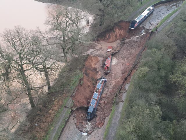 <p>Three boats were impacted by the sinkhole, said Shropshire Fire and Rescue Service, which declared a major incident following the incident on Monday morning</p>