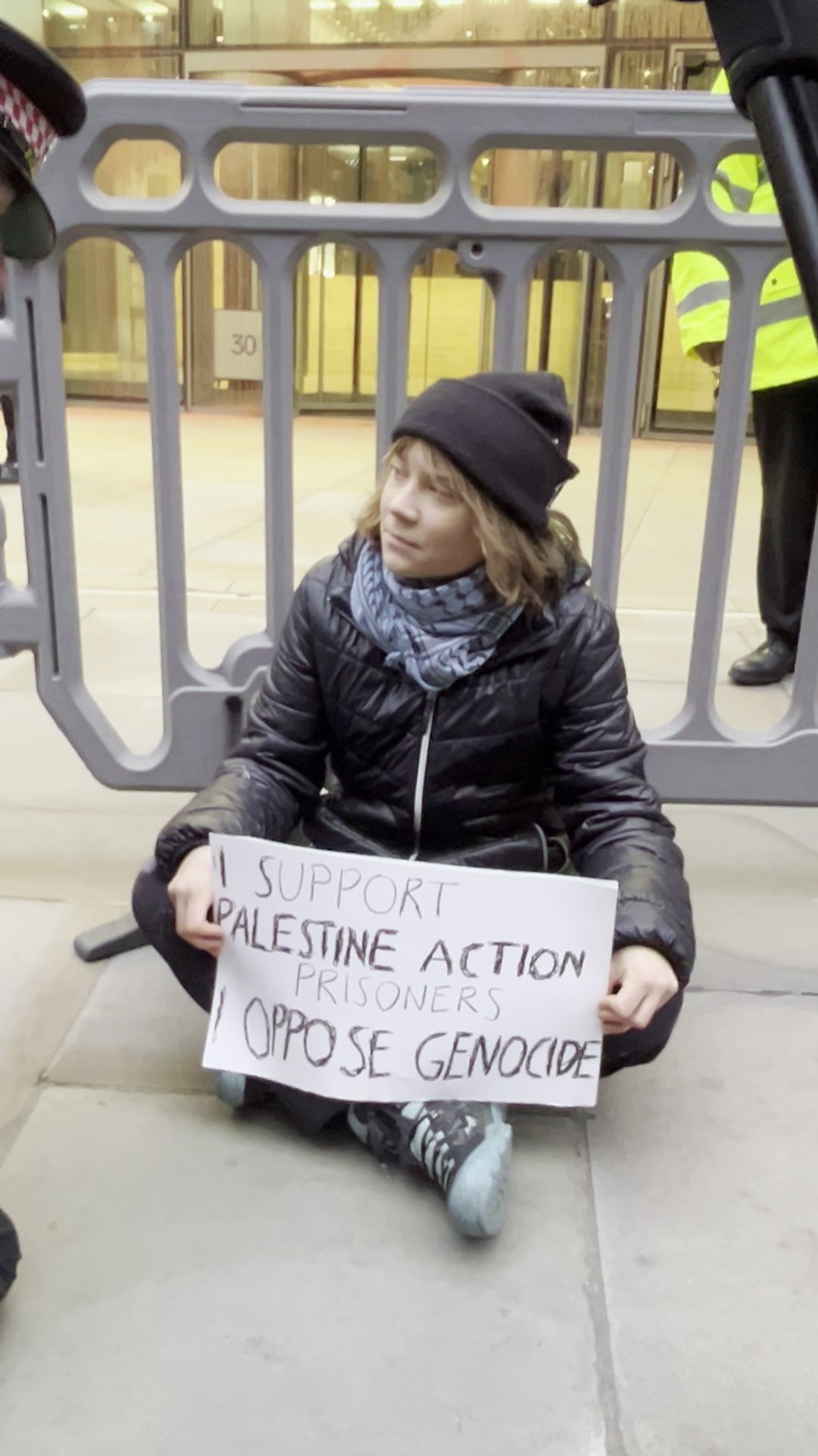 Greta Thunberg during the protest at Aspen Insurance at Plantation Place in the City of London